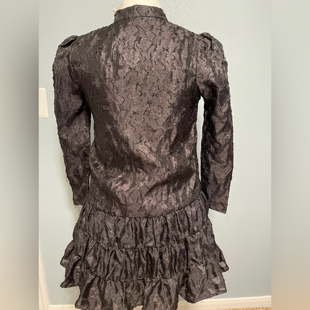 Black Textured Tiered Dress Long Sleeve Goth Indie Sleeze Witchy Grunge Small - Picture 2 of 5